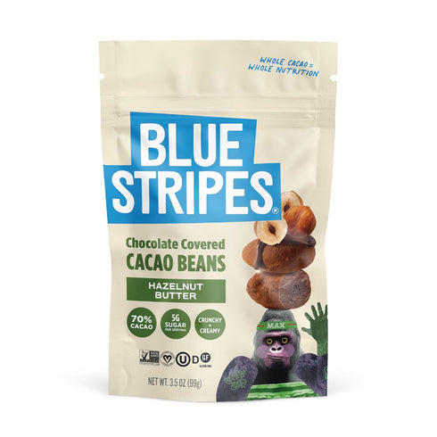 Blue Stripes - Chocolate Covered Cacao Beans, Hazelnut Butter, 70% Cacao, No