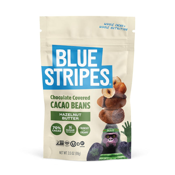 Blue Stripes - Chocolate Covered Cacao Beans, Hazelnut Butter, 70% Cacao, No