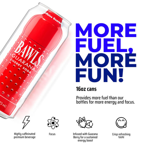 Bawls 16oz 12 Pack Guarana Cherry, Guarana Drink, Guarana Soda, Guarana Fueled Soda for Energy, High Energy Caffeinated