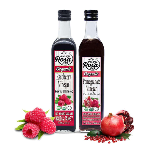 De La Rosa Organic Raspberry & Pomegranate Vinegar, Raw & Unfiltered, Vegan,