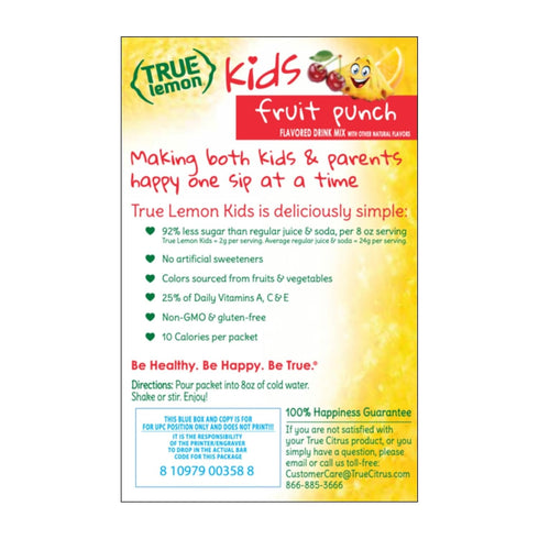 True Lemon Packets 1.38 , Fruit Punch Low Sugar No Preservatives Kids Hydration Drink Mix, Ounce