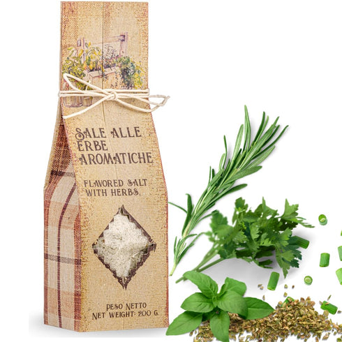Sicilian Sea Salt with Aromatic Herbs, 7 oz Unrefined Flavored Sea Salt with Parsley, Rosemary, Oregano