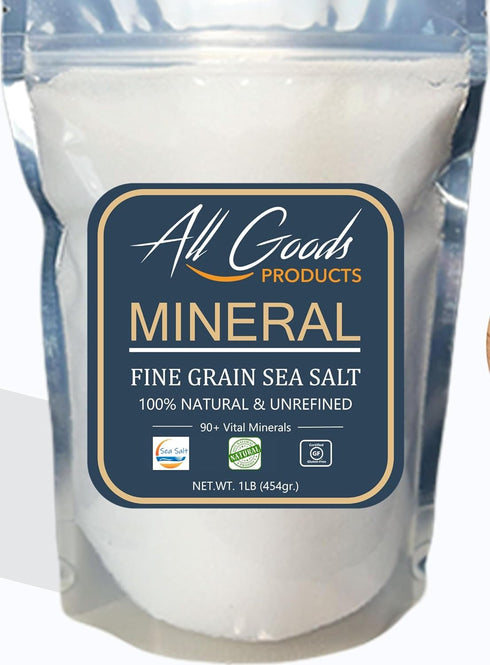 All Goods Sea Salt - Fine Grain, 16 oz, 100% Natural, Hand-Harvested,