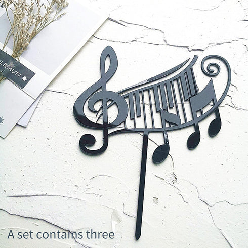XUZHAN 3PCS Music Notes Birthday Cake Topper Musical Notes Acrylic Cupcake Toppers for Birthday Party Musician Wedding