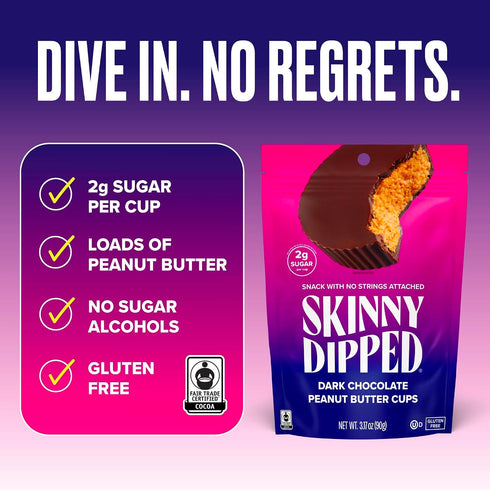 2g 3.2oz, 4 Pack (24 SkinnyDipped Caramel Peanut Paradise Cups and Dark Chocolate Peanut Butter Cups, Sugar per Cup