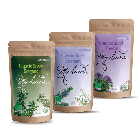 Set (3 1.76 oz) MY LAND Organic Mediterranean Herb Greek Oregano, Rosemary & Thyme from Mount Olympus USDA Organic