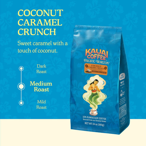 1 Pack 24oz Kauai Coffee Whole Bean Coffee Smooth, Non-Bitter Medium Roast Pure Arabica Nutty Caramel and Tropical
