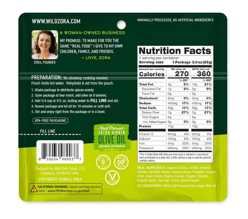 10g Packet (5-Pack) Wild Zora Organic Quinoa Bowls - Quick Prepared Meals, Instant Tasty Bowls, Pantry Staples