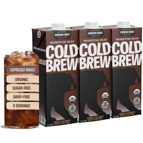 Wandering Bear Espresso Roast Organic Cold Brew Coffee - Extra Strong Bold,