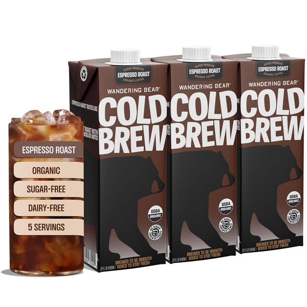 Wandering Bear Espresso Roast Organic Cold Brew Coffee - Extra Strong Bold,