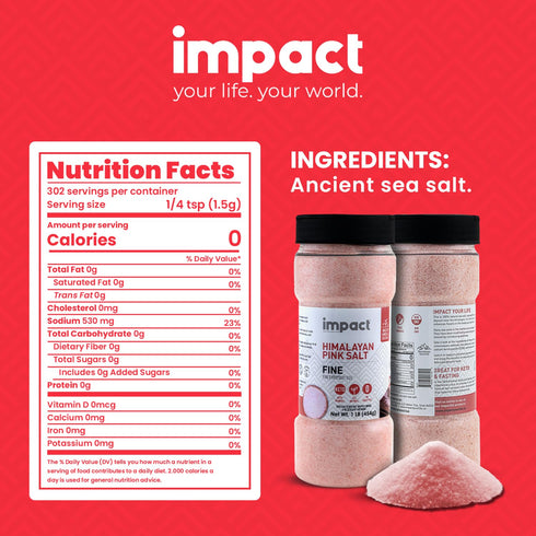 1lb Impact - Fine Himalayan Pink Sea Salt - No Additives Rich in Trace Minerals Non-GMO Gluten-Free Ideal for Low-Carb