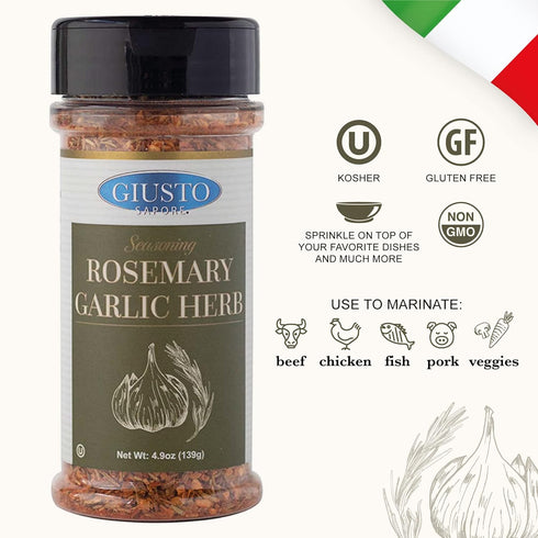 Giusto Sapore Rosemary Garlic Herb Seasoning Bag - Imported from Italy and Family Owned