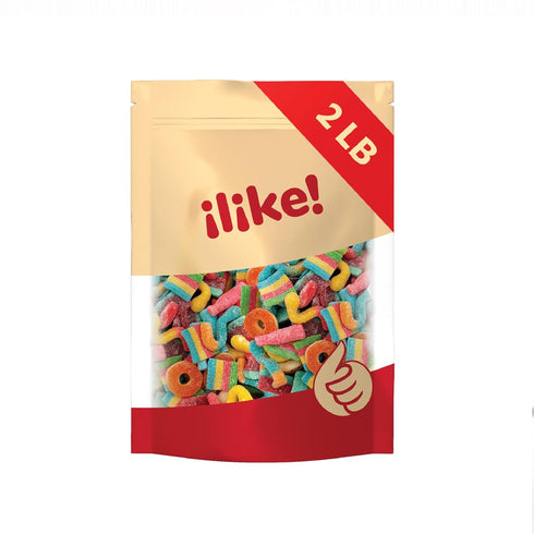 Gummy 2 Gummy Gummies Pack Candy Bulk | Pound Bag | Sweet & Sour Mix | Peach Rings, Worms, Bottles, Mini Belts