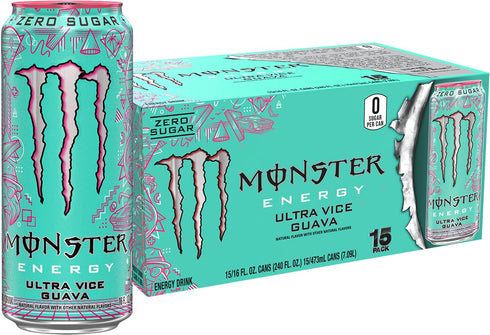 Monster Energy Ultra Vice Guava, Sugar Free Energy Drink, 16 Ounce (Pack