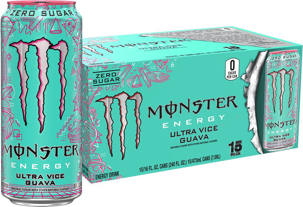 Monster Energy Ultra Vice Guava, Sugar Free Energy Drink, 16 Ounce (Pack