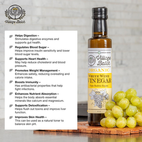 8.5oz (Pack 1) (8.5oz Village Batch Organic White Wine Vinegar Bottle of Smooth and Crisp Grape Vinegar from Aigaleia
