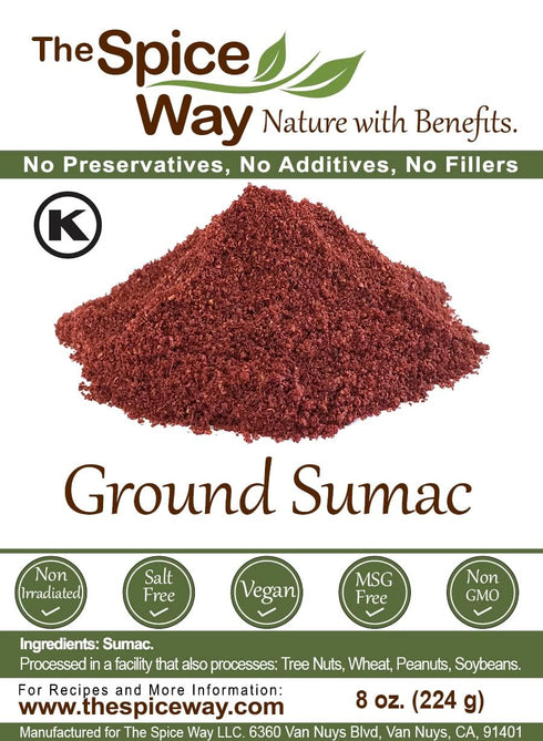 The Spice Way - Pure 100% Sumac Spice Seasoning Powder, 8 oz, No Salt, No GMO, No Irradiation (Resealable Bag)