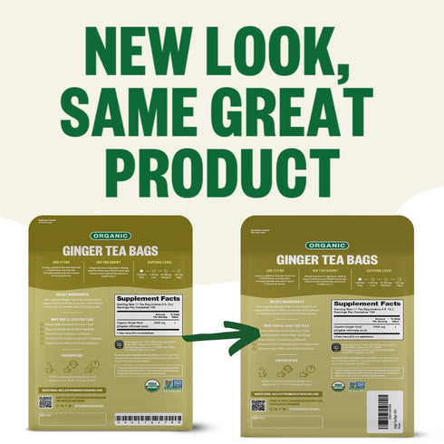 FGO Organic Ginger Tea - 100 Count, Eco-Conscious Tea Bags, Caffeine Free, Packaging May Vary