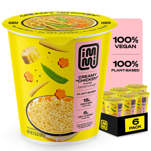 immi Creamy 'Chicken' Ramen Cup Noodles - 18g Plant-Based Protein, 8g Net