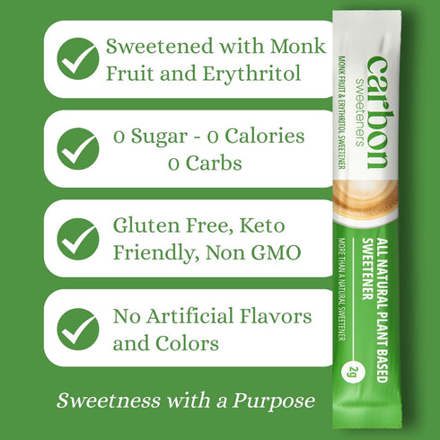 60 Count (Pack 1) Carbon Sweeteners Monk Fruit Sweetener With Erythritol, White Sugar Substitute From Monk Fruit