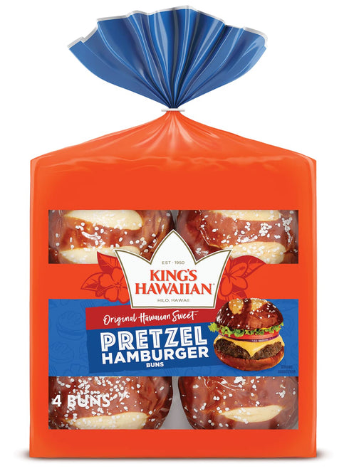 King's Hawaiian Original Hawaiian Sweet Pretzel Hamburger Buns, Bread Buns, 4 Count (Pack of