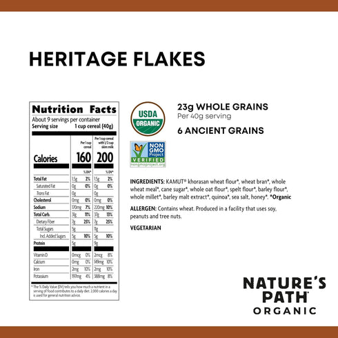 13.25 (Pack 4), 6 5g Nature's Path Organic Heritage Flakes Cereal, Ounce of Non-GMO, Ancient Grains, Low Sugar, High