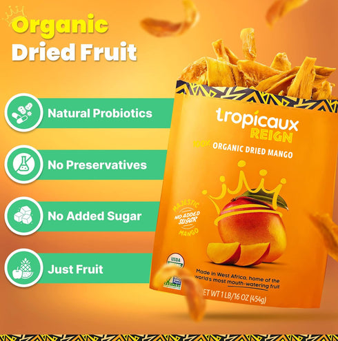 16oz Organic Dried Mango Slices, No Sugar Added, - All-Natural, Non-GMO, Mouth-Watering Dried Mangoes