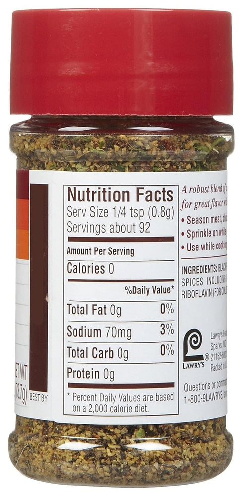 2.6 oz 2 Lawry's Garlic Pepper Coarse Ground Blend, Shakers, pk