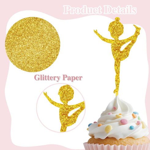 35 Pcs Girl Gymnastics Cupcake Toppers, Glitter Dancer Cake Toppers for Gymnastics Themed Birthday Baby Shower