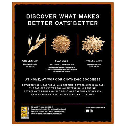 Better Oats 100 Packets, 90 10 (Pack 6) Calorie Cinnamon Roll Oatmeal Flax Seed and Whole Grain Breakfast, Cooks