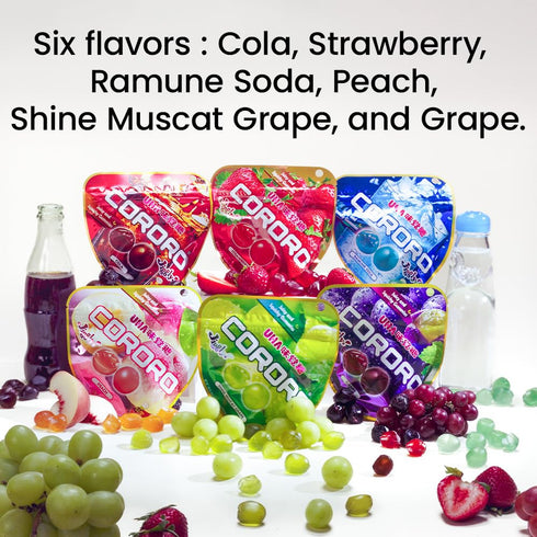 UHA 40g 6) Gummy Gummies CORORO (Ramune Soda / x Japanese Candy, (Juicy and Squishy/Made in Japan) kororo