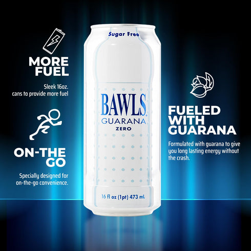 Bawls 16oz 12 Pack Guarana Zero - High Energy Caffeinated Soda, Cans