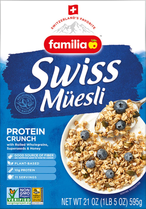 Energy-Packed 21oz (Pack 3) Familia Swiss Muesli Protein Crunch, Cereal with Superseeds & Honey