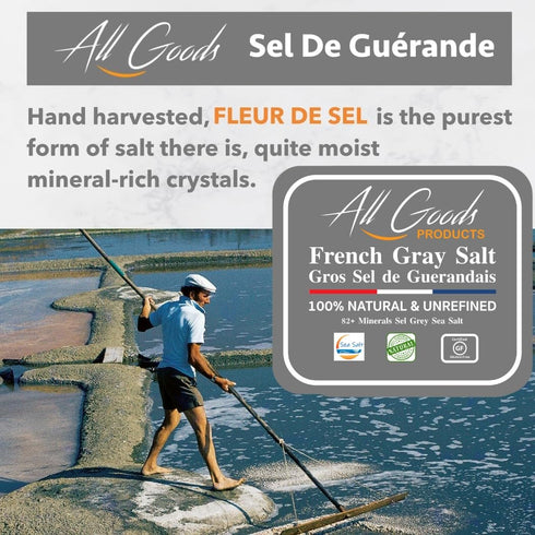 4 lb 82 All Goods Mineral Organic Grey Sea Salt Coarse Jar, Minerals, French Gray, Hand-Harvested, Les Gurandais