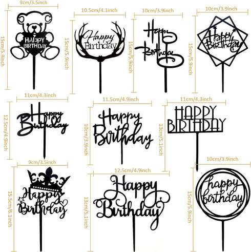 Happy Birthday Cake Topper – 20PCS Black Acrylic Happy Birthday Sign Cupcake Toppers Set for Boys Girls Women Men