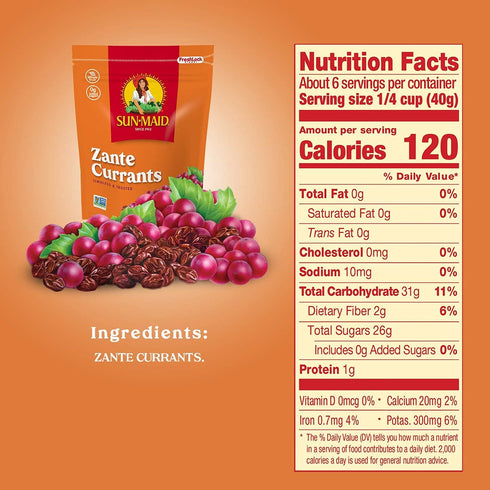 (10 Pack) 8 oz Sun-Maid California Sun-Dried Zante Currants - Resealable Bag - Dried Fruit for Healthy Snacks