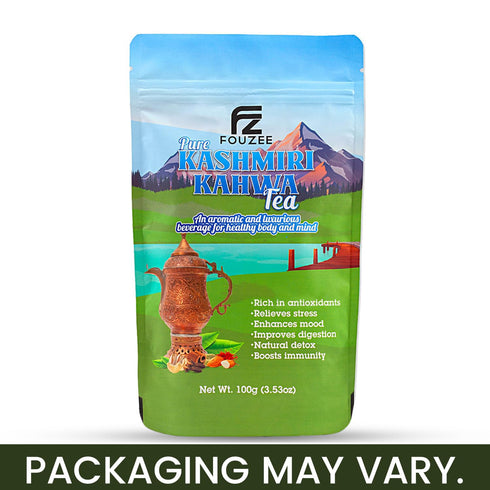 Immunity 3.53oz, 100g FOUZEE Pure Kashmiri Kahwa Loose Leaf Tea Herbal Green Tea Leaves w/Almonds, Saffron, Cinnamon