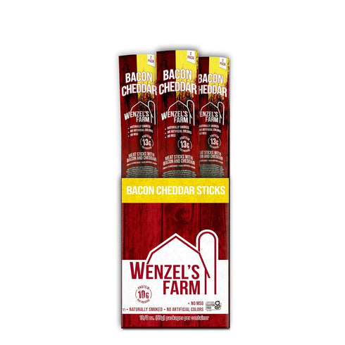 16 (8 packs 2) Wenzels Farm Bacon with Cheddar Sticks Snack Sticks Flavorful, Natural Smoked High Protein, Low Carb No