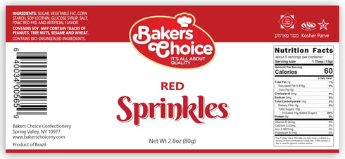 Bakers Choice Red Sprinkles for Baking, Jimmies Sprinkles for Ice Cream Toppings, Dairy Free, Kosher 2.8 oz