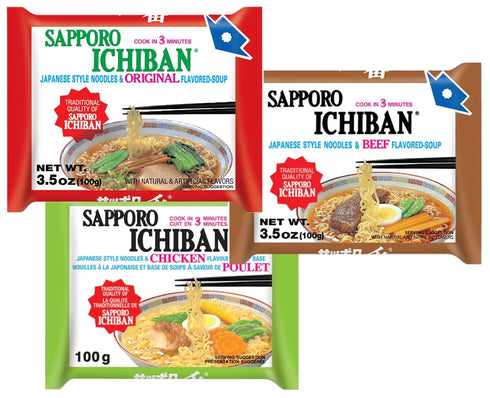 Pinstar Premium Pack, 6 4 Pack (24 Pack) Sapporo Japanese Ramen Variety Traditional Authentic Flavors - Original, Beef