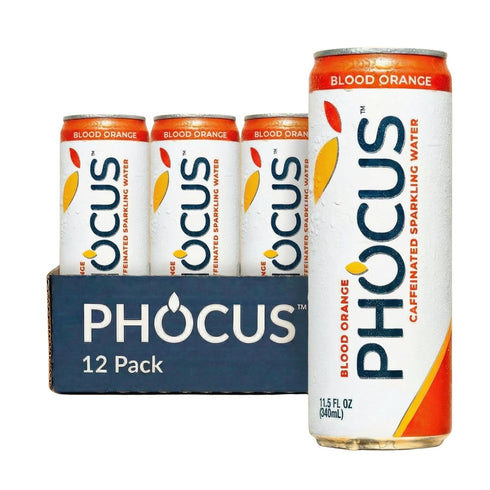 PHOCUS Caffeinated Sparkling Water, Blood Orange, 75mg Natural Caffeine Plus L-Theanine, Zero