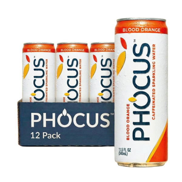 PHOCUS Caffeinated Sparkling Water, Blood Orange, 75mg Natural Caffeine Plus L-Theanine, Zero