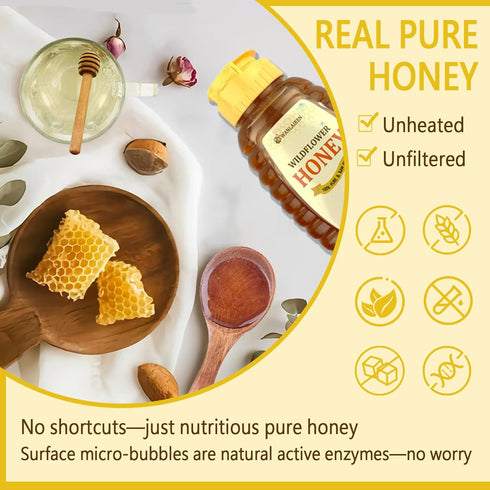 WANLAIREN 11oz/312g, Immunity Wholesome Honey, Wildflower Honey-Raw & Pure, Natural Active Enzymes (Surface), Aid