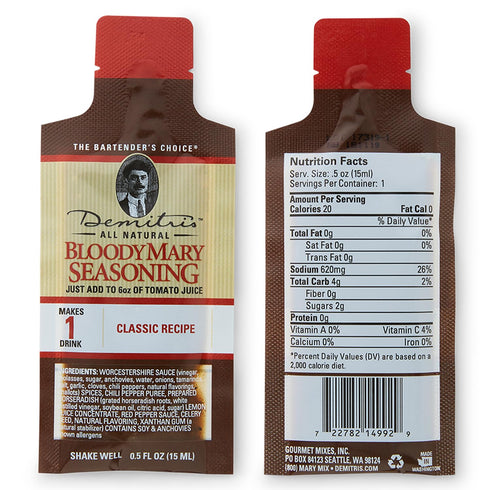 Demitri's Bloody Mary Seasoning Classic Recipe - Concentrated Drink Mixer, 0.5oz Single Serve Pouches