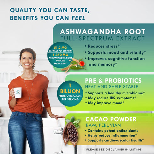 Sunbird Organics Dark Chocolate Ashwagandha Mix- Organic Cacao Powder with Probiotics and Prebiotics-Healthy Hot