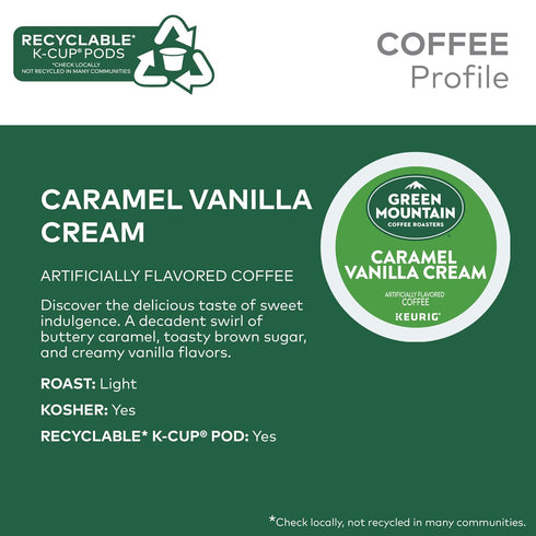 72 Count Green Mountain Coffee Roasters Caramel Vanilla Cream Keurig Single-Serve K-Cup pods, Light Roast Coffee