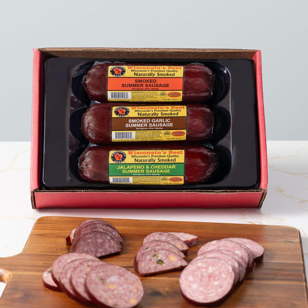 Wisconsins Best - Summer Sausage Gift Box | Smoked, Garlic & Jalapeo