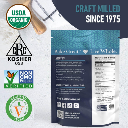 5 Lb Great River Milling Lily White Organic All-Purpose Flour | Unbleached & Unbromated | Non-GMO, Kosher | Ideal