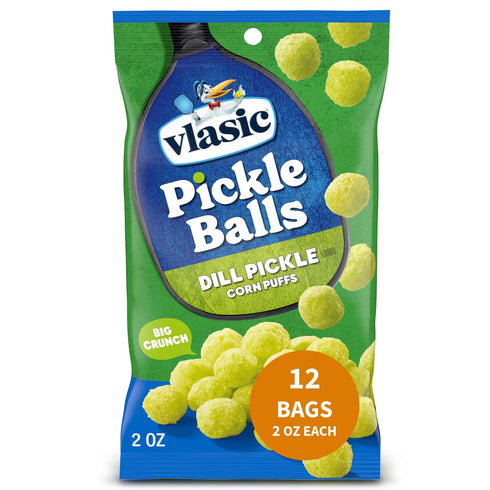Vlasic Pickle Balls, Dill Pickle Flavored Corn Puffs, Pickleball Gifts, 2 oz.
