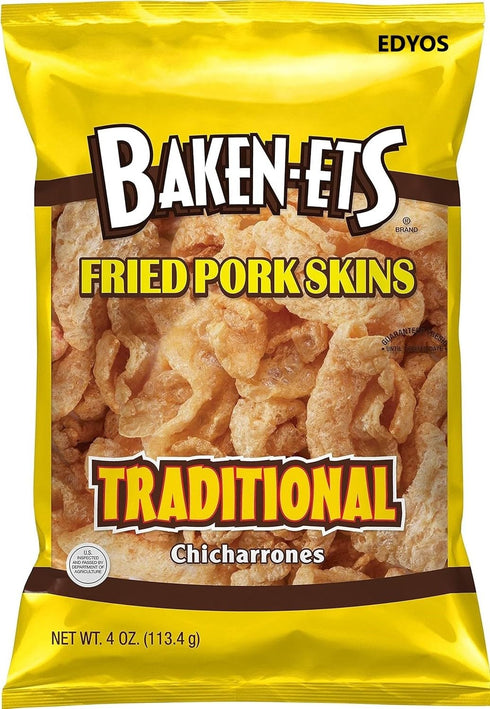 4 Pack (2) 4 oz (2) 4 oz. Fried Pork Skins Variety - Traditional and Hot & Spicy